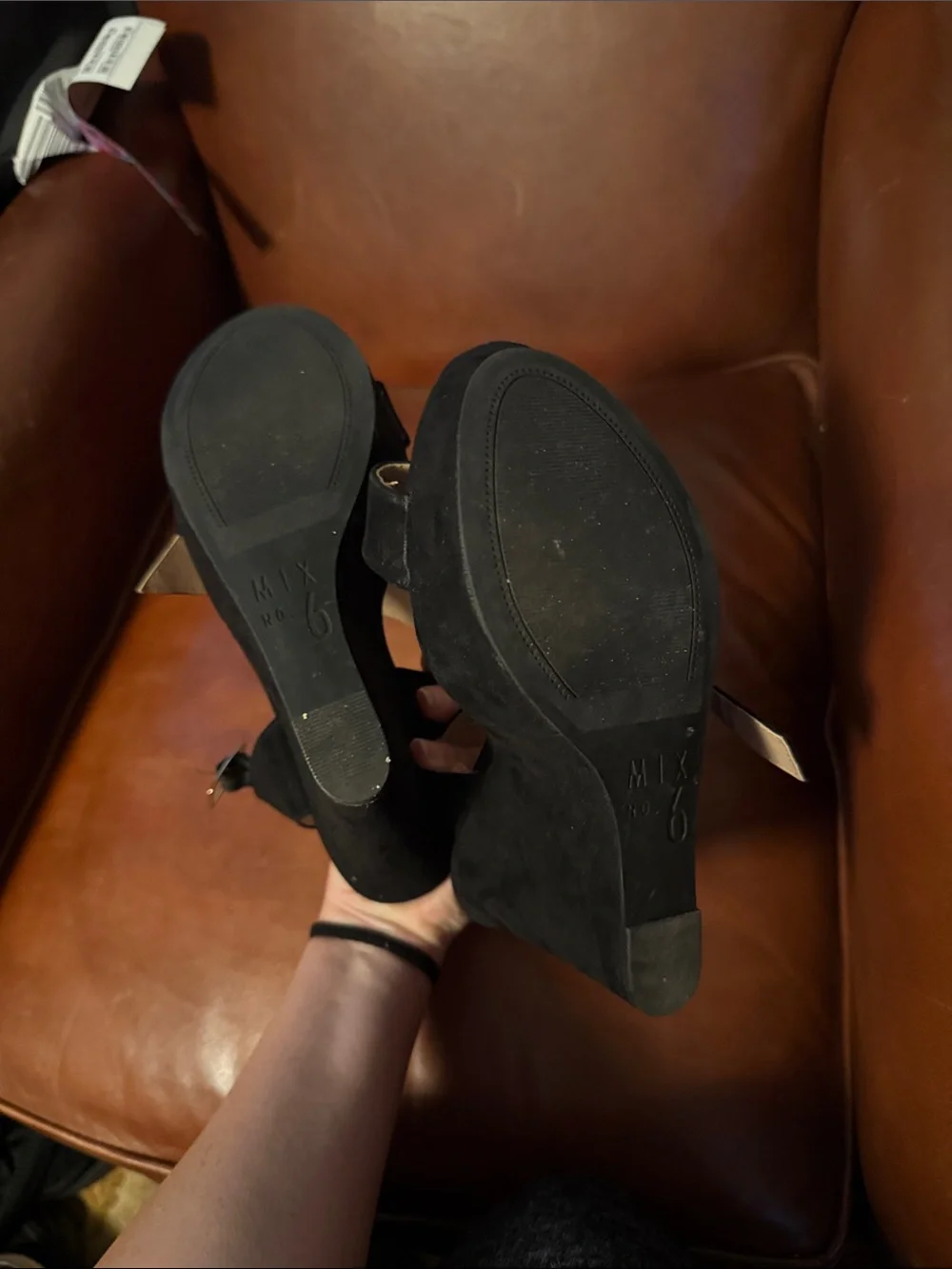Mix No. 6 Black Suede Platform Sandals with Ankle Strap